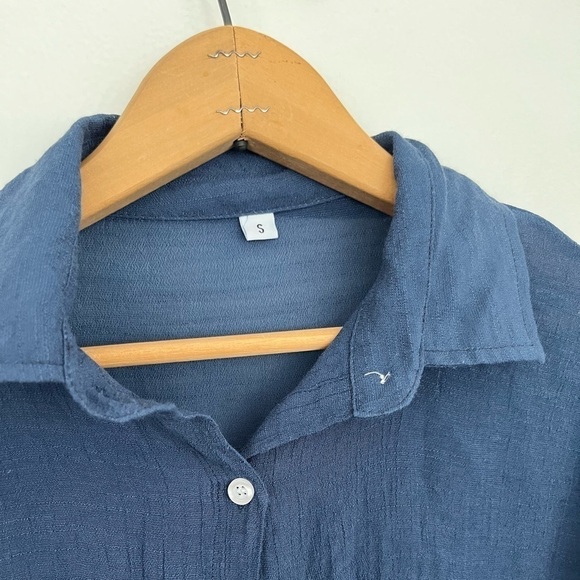 Blue Sheer Button Down Top - Picture 4 of 4